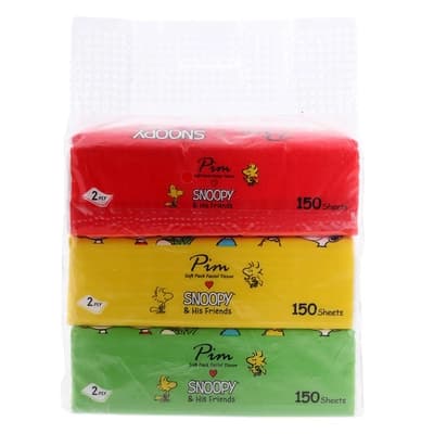 PIM SNOOPY & HIS FRIENDS SOFT PACK FACIAL TISSUE 150'S PACK3
