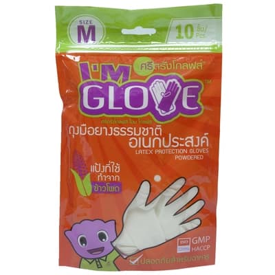 ไอแอมโกลฟ ถุงมือยางอเนกประสงค์มีแป้ง แพ็ค 10   